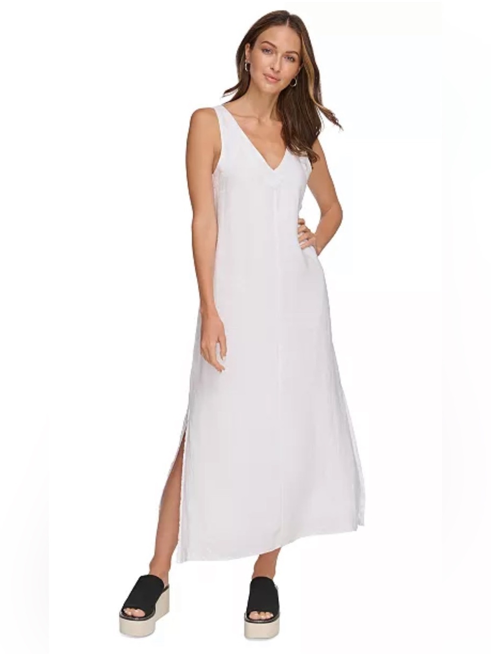 DKNY Linen V-Neck Maxi 100% Linen Dress-XXL (MSRP $115)